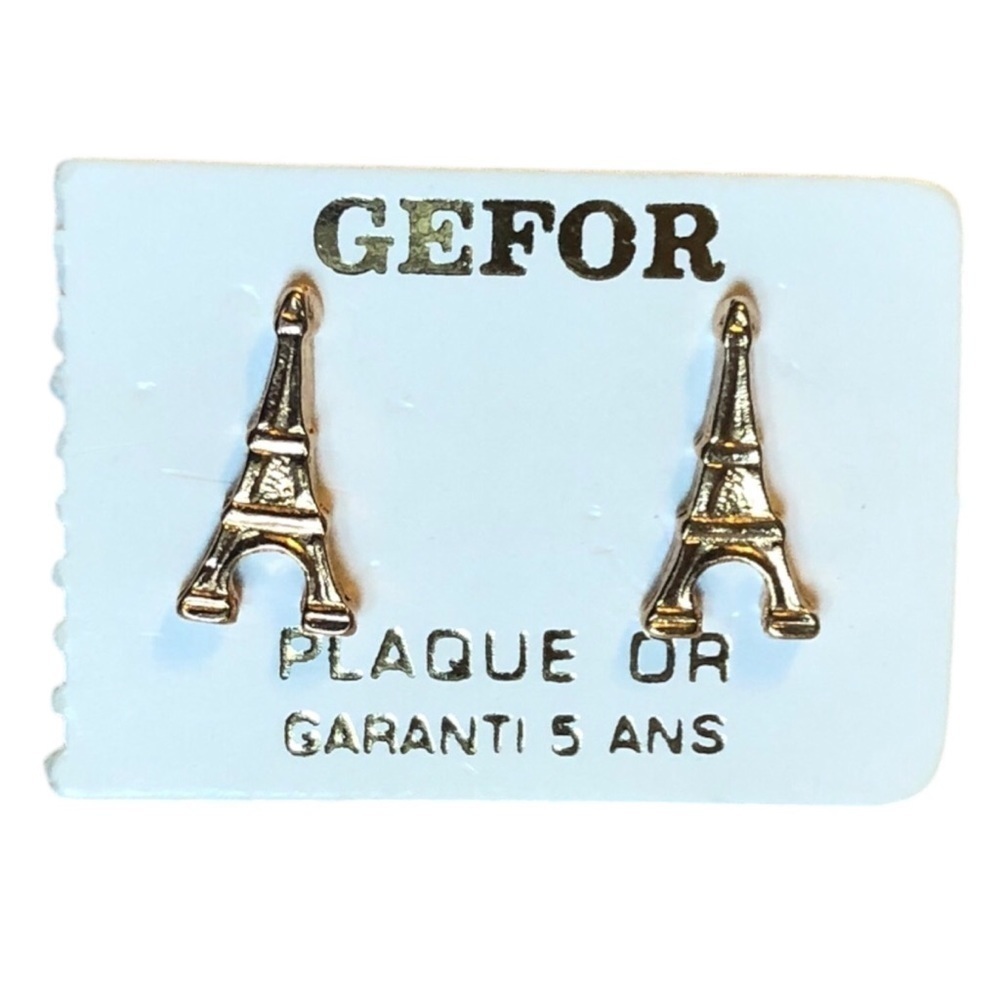Vintage 90s Gefor Paris Eiffel Tower Earrings Studs - Gold Plated NOS